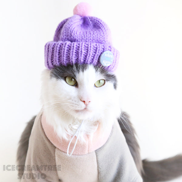 Muted Color Block Fleece Sweater and Beanie Urban Look Outfit - Pet Clothing