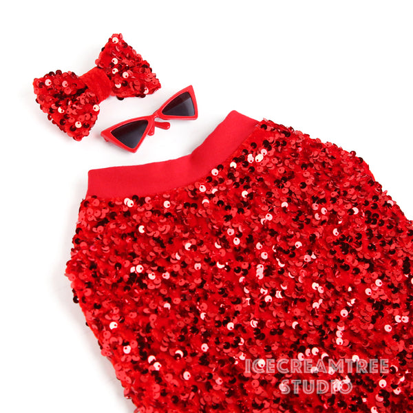 Holiday Red Sequin Party Outfit Set - Pet Clothing