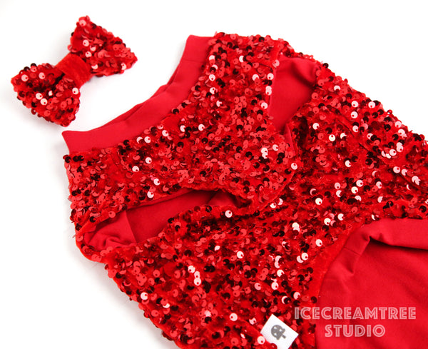 Holiday Red Sequin Party Outfit Set - Pet Clothing