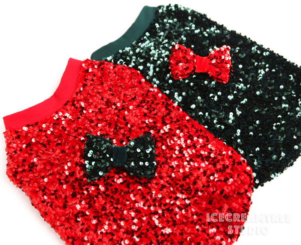 Holiday Pine Green Sequin Party Outfit Set - Pet Clothing