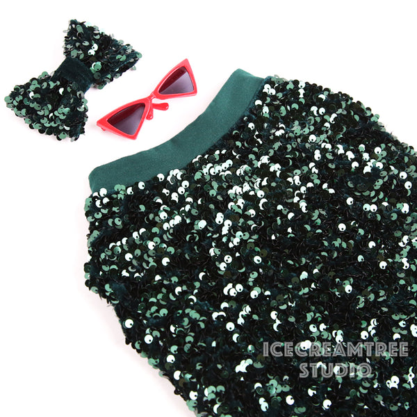 Holiday Pine Green Sequin Party Outfit Set - Pet Clothing
