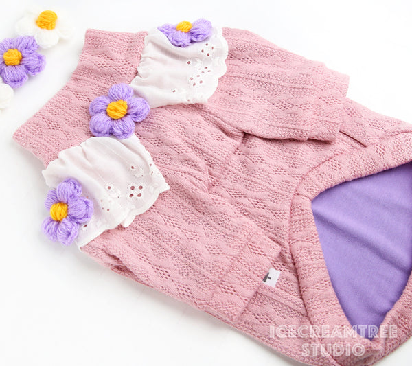 Puffy Pink Daisy Look Outfit - Pet Clothing