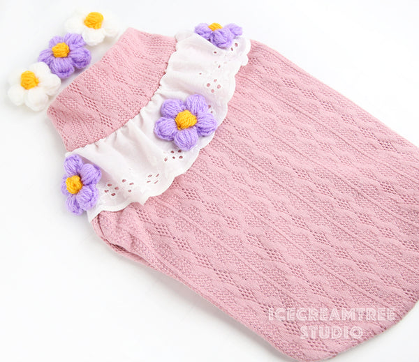 Lavender Puffy Daisy Necklace - Elastic Pet Collar