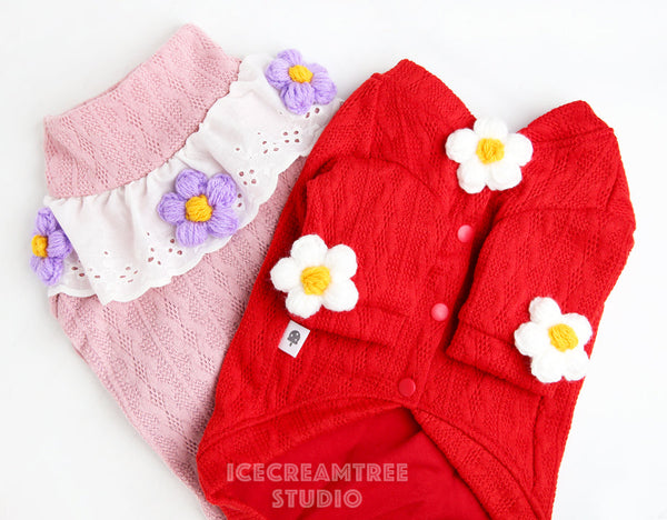 Puffy Pink Daisy Look Outfit - Pet Clothing