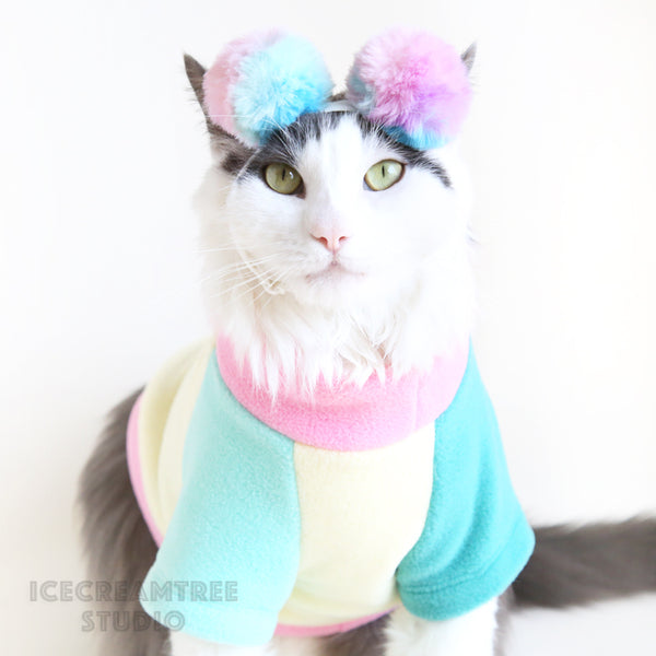 Pastel Color Block Fleece Sweater and Beanie Outfit - Pet Clothing