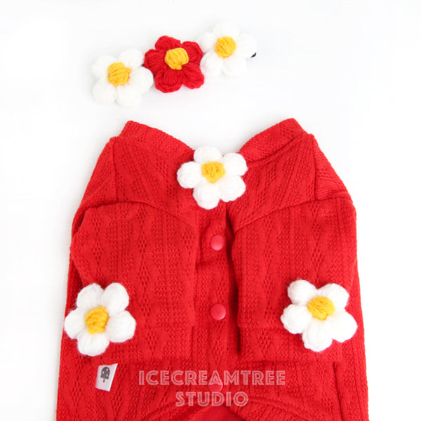 Puffy Red Daisy Look Outfit - Pet Clothing