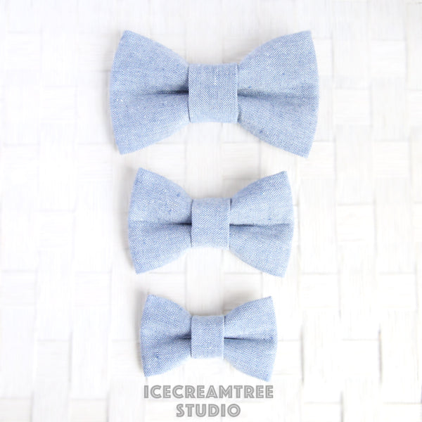 Light Blue Linen Bow - Collar Slide on Bow
