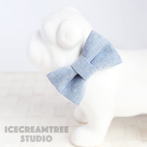 Light Blue Linen Bow - Collar Slide on Bow