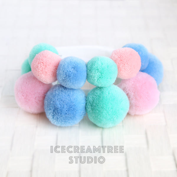 Pastel PomPom Necklace - Elastic Pet Collar
