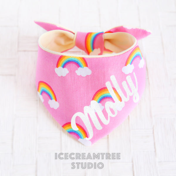 Pink Rainbow Bandana - Tie on Modern Pet Bandana Scarf