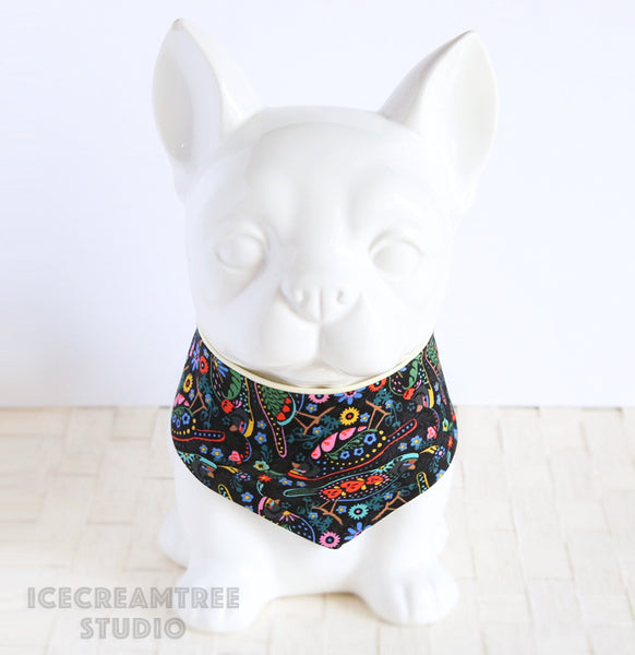 Black Bird Garden Bandana - Tie on Modern Pet Bandana Scarf