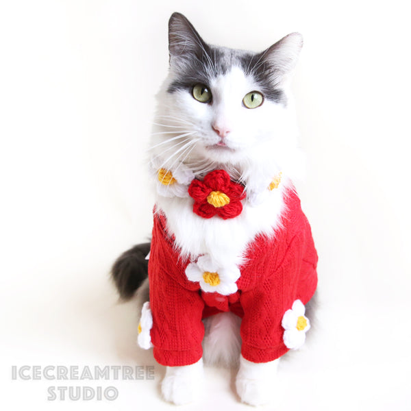 Puffy Red Daisy Look Outfit - Pet Clothing