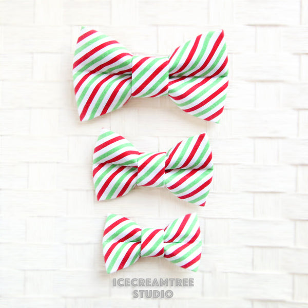 Red Green Christmas Stripe Bow - Collar Slide on Bow