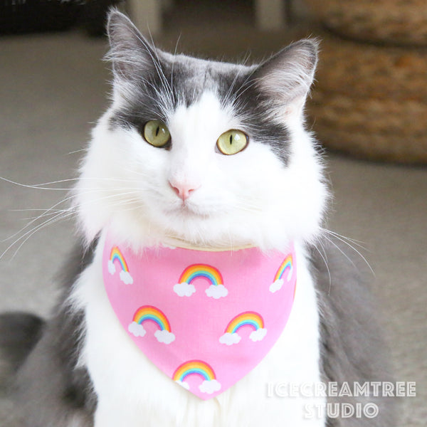 Pink Rainbow Bandana - Tie on Modern Pet Bandana Scarf