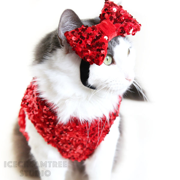 Holiday Pine Green Sequin Bow Tie / Headband - Pet Bow Tie