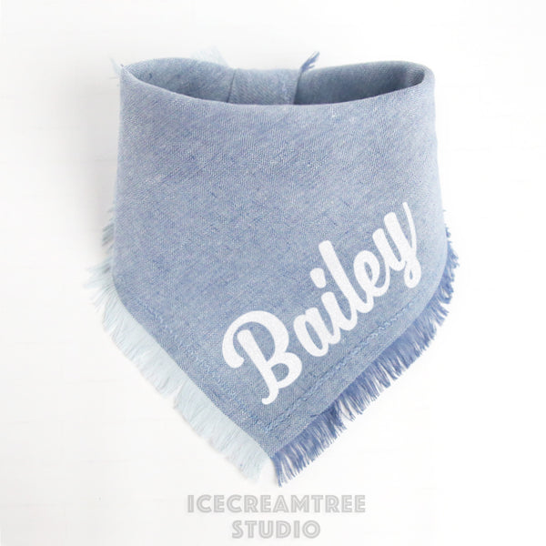 Light Blue Linen Bandana - Tie on Classic Linen Pet Bandana Scarf