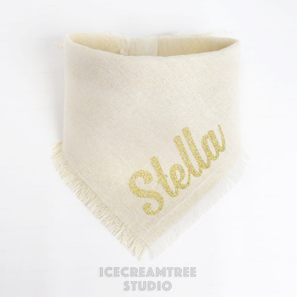Ivory Gold Sparkle Linen Bandana - Tie on Classic Linen Pet Bandana Scarf
