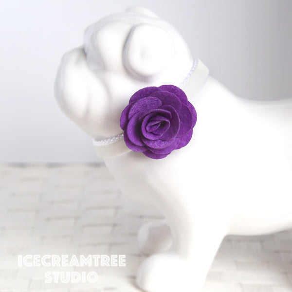 Round Felt Purple Flower Collar Slide On - Small Flower Collar Accessory