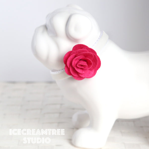 Round Felt Hot Pink Flower Collar Slide On - Small Flower Collar Accessory
