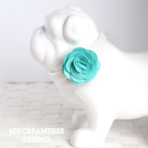 Round Felt Turquoise Flower Collar Slide On - Small Flower Collar Accessory