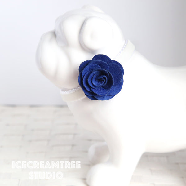 Round Felt Navy Blue Flower Collar Slide On - Small Flower Collar Accessory