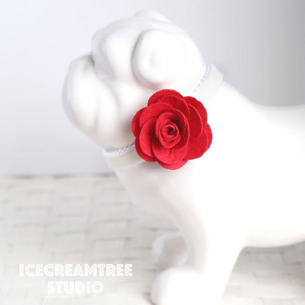 Round Felt Red Flower Collar Slide On - Small Flower Collar Accessory