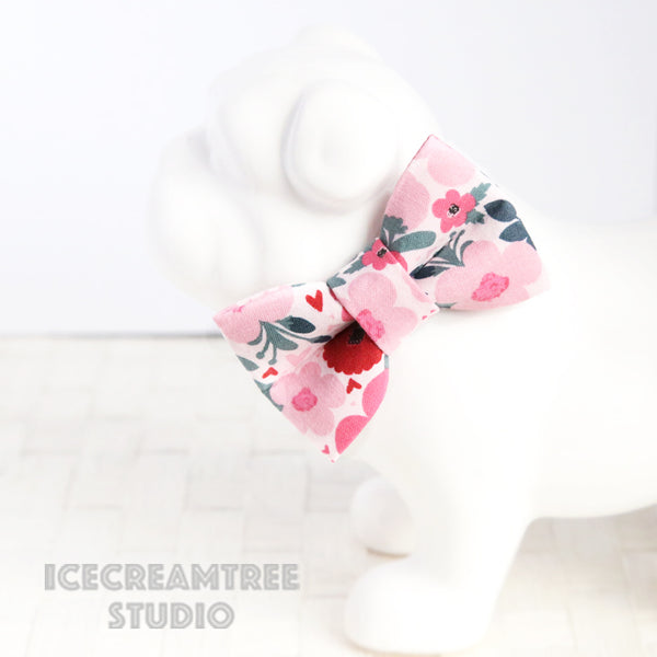 Pink Flower Heart Bow - Collar Slide on Bow