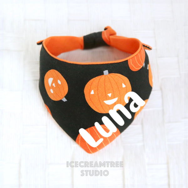 Black Orange Pumpkin Bandana (Glow in dark) - Tie on Modern Pet Bandana Scarf