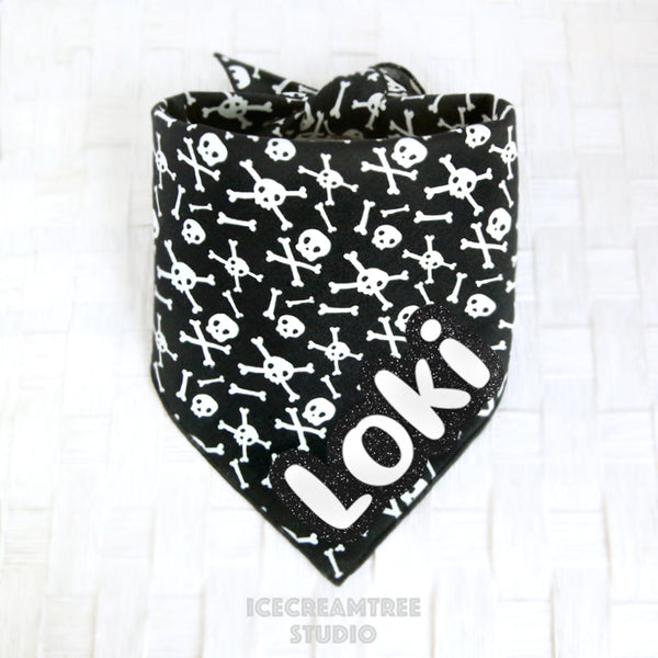 Black Skulls Bandana (Glow in dark) - Tie on Classic Pet Bandana Scarf