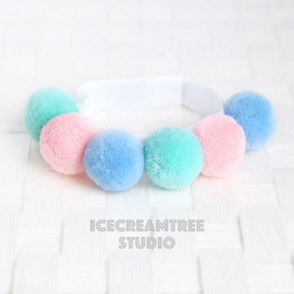 Pastel PomPom Necklace - Elastic Pet Collar