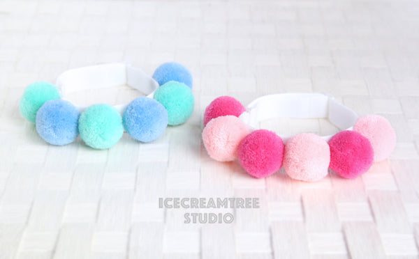 Blue Mint PomPom Necklace - Elastic Pet Collar