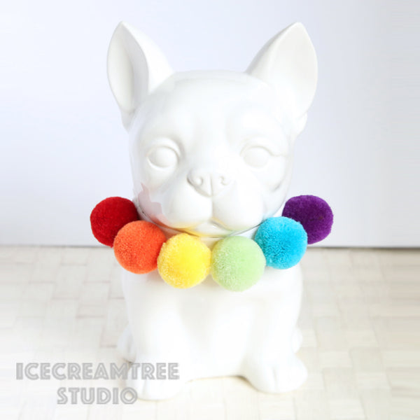Rainbow PomPom Necklace - Elastic Pet Collar