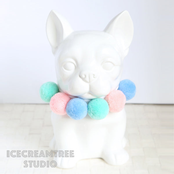 Pastel PomPom Necklace - Elastic Pet Collar