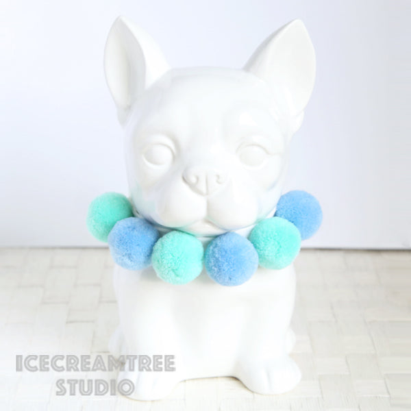 Blue Mint PomPom Necklace - Elastic Pet Collar