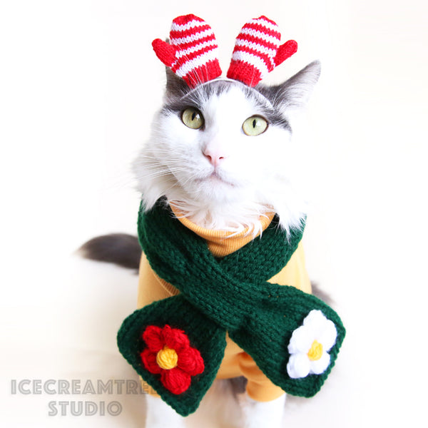 Holiday Mini Mittens Headband - Elastic Pet Collar