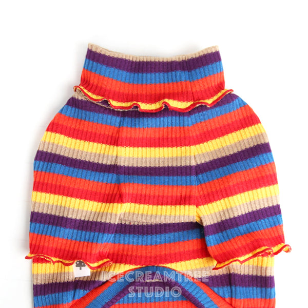 Retro Stripes Ruffles Turtleneck Top - Pet Clothing
