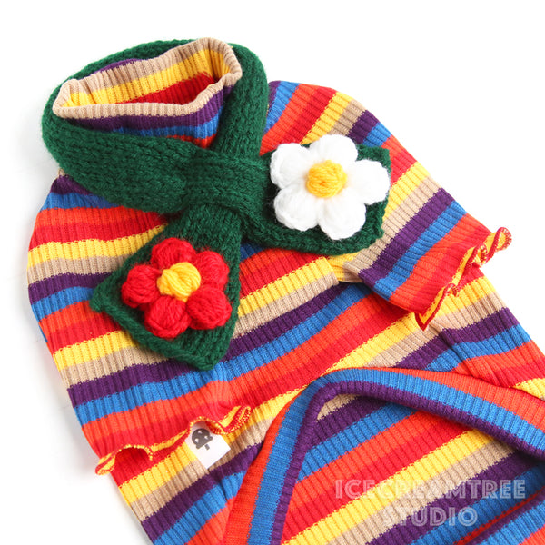 Retro Stripes Ruffles Turtleneck Top - Pet Clothing