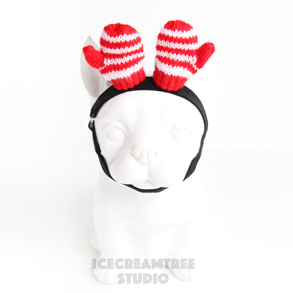 Holiday Mini Mittens Headband - Elastic Pet Collar