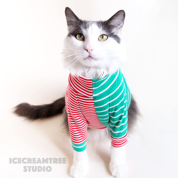 Half and Half Stripe Tshirt Pajama - Pet Clothing
