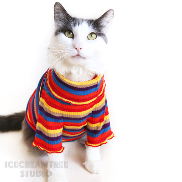 Retro Stripes Ruffles Turtleneck Top - Pet Clothing