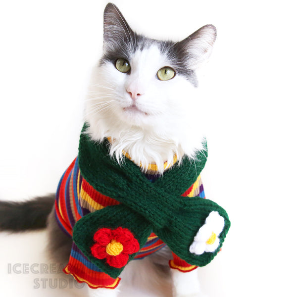 Retro Stripes Ruffles Turtleneck Top - Pet Clothing