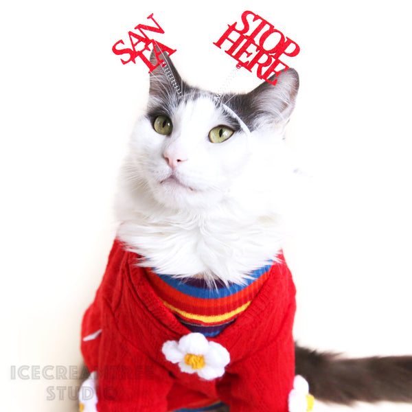 Santa Stop Here Headband - Elastic Pet Collar