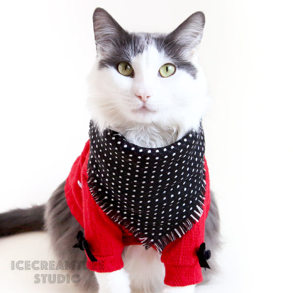 Black White Polka Dot Bandana - Tie on Classic Flannel Pet Bandana Scarf