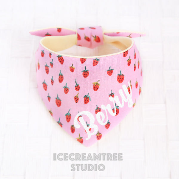 Pink Strawberry Bandana - Tie on Modern Pet Bandana Scarf