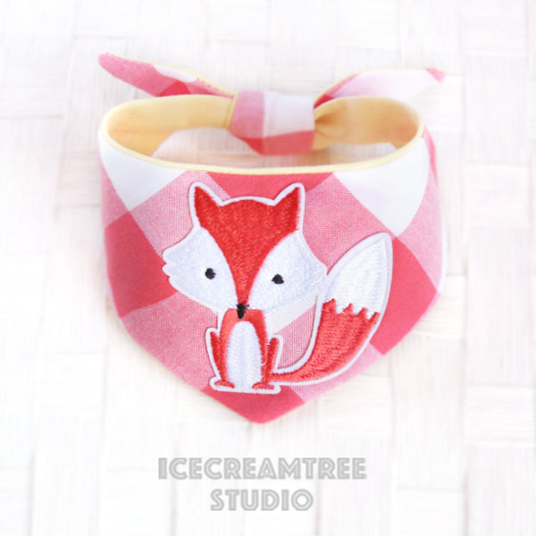 Coral Gingham Check Foxy Bandana - Tie on Modern Pet Bandana Scarf