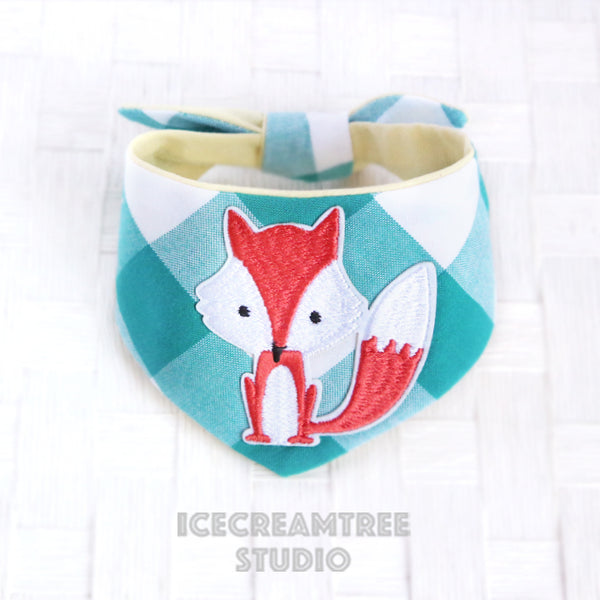 Turquoise Gingham Check Foxy Bandana - Tie on Modern Pet Bandana Scarf
