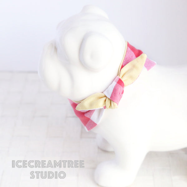 Coral Gingham Check Foxy Bandana - Tie on Modern Pet Bandana Scarf