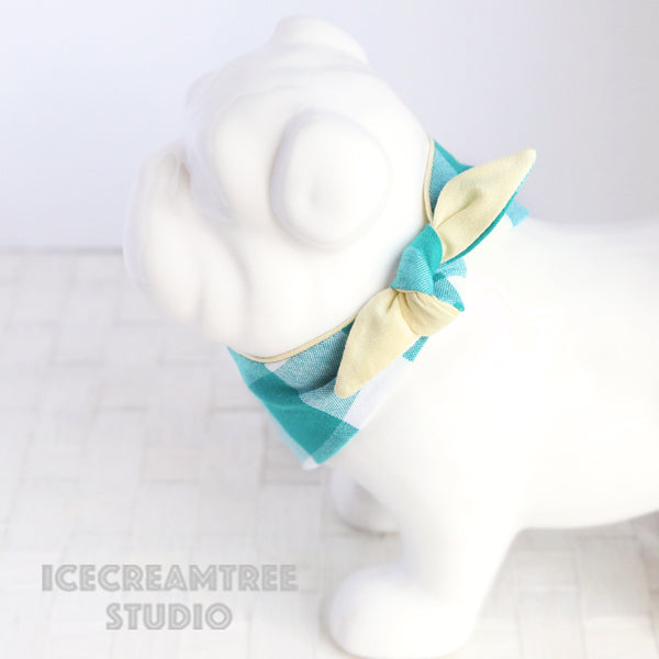 Turquoise Gingham Check Foxy Bandana - Tie on Modern Pet Bandana Scarf