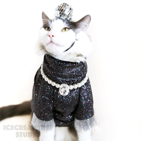 Sparkle Glitters with Fringes Disco Velvet Outfit Set - Pet Clothing
