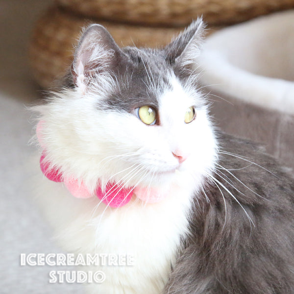 Blue Yellow PomPom Necklace - Elastic Pet Collar